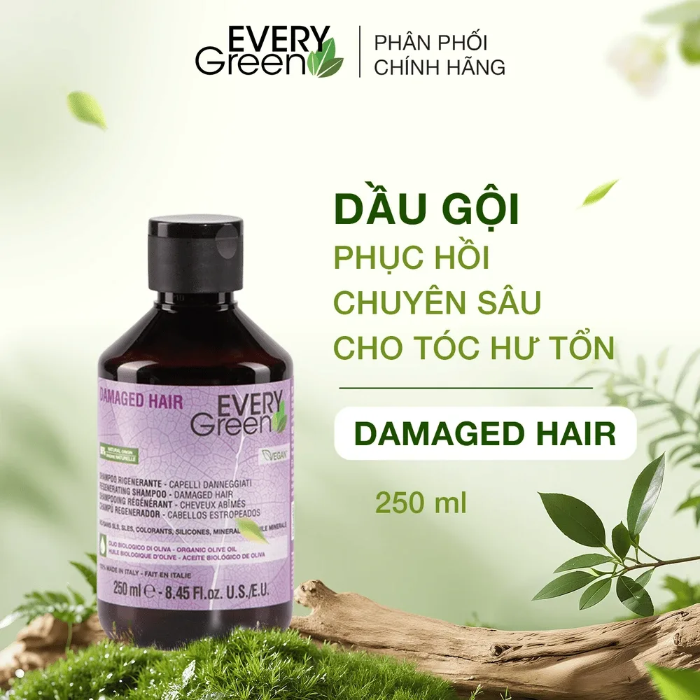EVERY GREEN Vegan Damaged Hair Shampoo - DẦU GỘI PHỤC HỒI CHUYÊN SÂU CHO TÓC HƯ TỔN - 250ML
